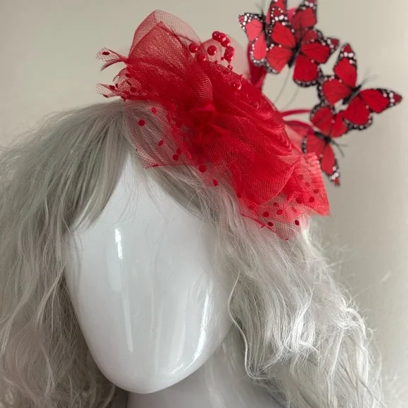 Red Holiday Fascinator Set For Owner and Pet by Crown and Collars.